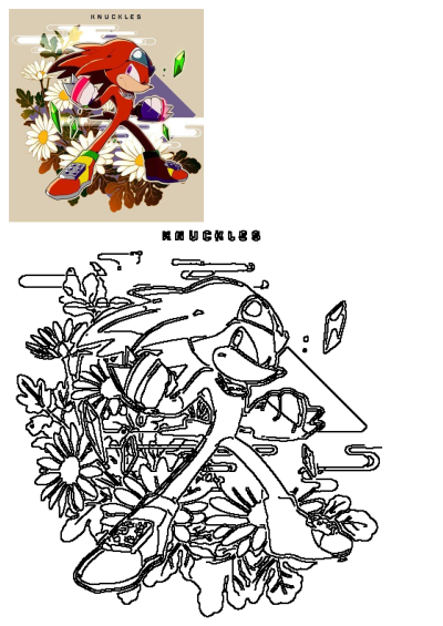 Knuckles the Echidna art with flowers. Alt: sonic the hedgehog with flowers in front of him and text that reads, ` knuckleses `