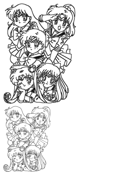 A Sailor Moon coloring page for kids under 5. Features cute chibi Sailor Moon characters. Perfect for young children to color and enjoy!