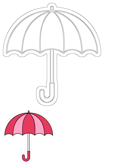 An umbrella with pink and red colors in a sticker style. Add a touch of color to your designs with this vibrant umbrella sticker.