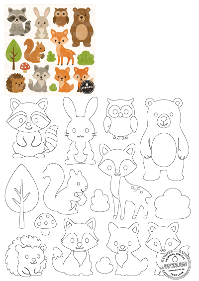 Woodland animals cliparts for commercial use. Instant digital files and personalized images of cute raccoon, rabbit, bear, fox and others.