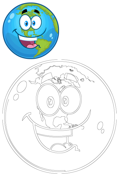 Cartoon globe with eyes, smiling widely with a tongue sticking out from behind its head. A fun, playful image of our world.