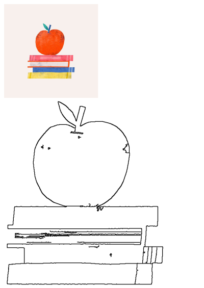 An apple sits atop a stack of books in blue, yellow, and red. An illustration symbolizing education and knowledge with vibrant colors.