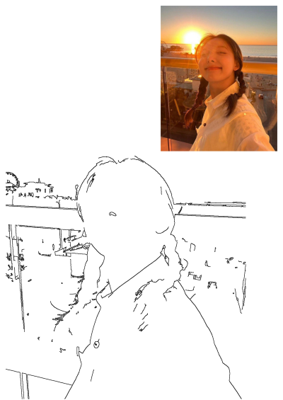 A girl with braids smiling happily in golden sunlight at the beach pier at sunset, enjoying the beautiful sea and sky view.