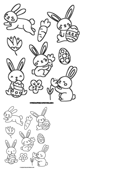 The easter bunny coloring page is filled with cute bunnies and flowers. This printable page is perfect for kids' Easter activities.