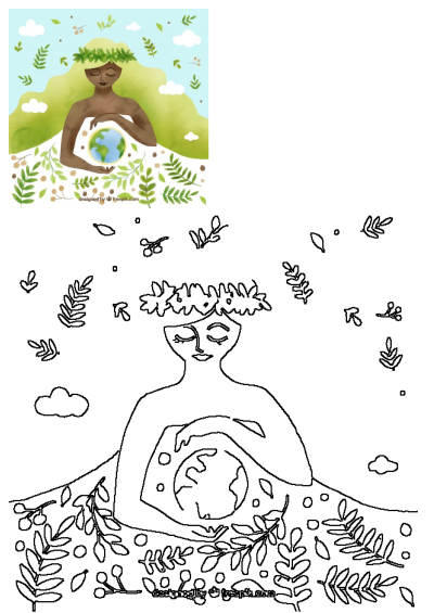 A painting of a woman holding the earth in her hands. Green trees surround her, with soft clouds above. Symbolizing earth protection.