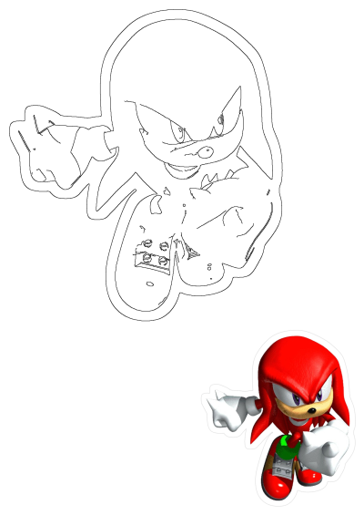 An image of Knuckles the Echidna, from Sonic, as a red sticker on a white background. Classic gaming and character art.