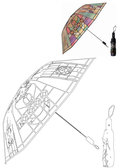 Stylish hand-painted glass clear umbrella with stained glass inspired design, that casts a colorful shadow. High-quality, durable and windproof. 