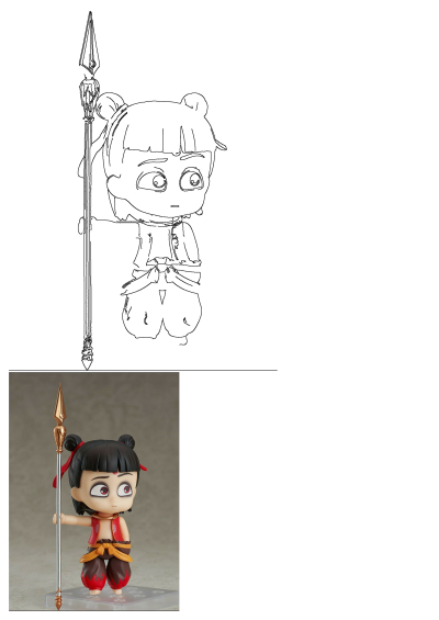 Close-up of a cute Nezha toy figurine holding a spear. A fun, collectible representation of a classic Chinese mythological figure with a spear.