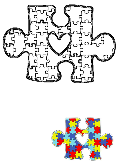 Two colorful puzzle pieces forming a heart shape, symbolizing connection, love, and unity. Ideal for representing autism awareness or support.