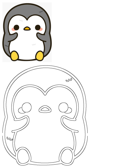 A cute cartoon penguin illustration featuring a simplified design with rounded shapes, large eyes, and blush cheeks. The penguin is gray and white.