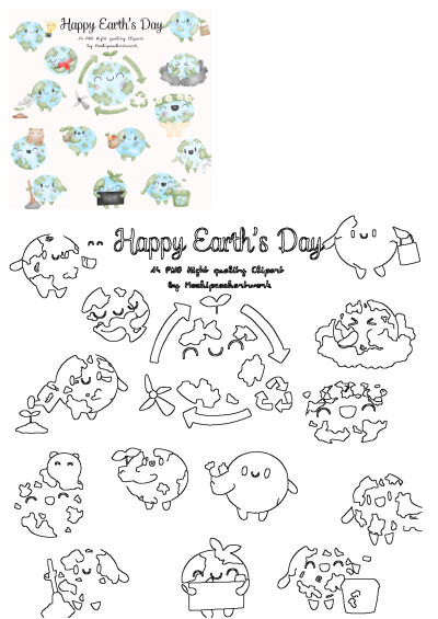 Earth Day clipart featuring the earth with cute animals and plants. Alt: the earth's day clipart is shown with different animals and plants on it.
