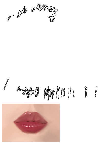 Close-up of a woman's lips painted in a striking blend of pink and white, creating a visually appealing and artistic effect. 