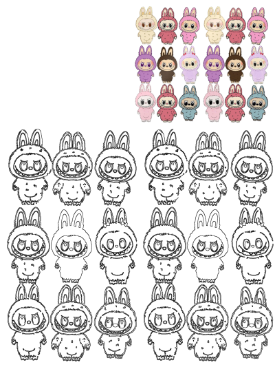 A bunch of small stuffed animals sitting next to each other. Adorable and unique bunny plushies with different colors and expressions. 