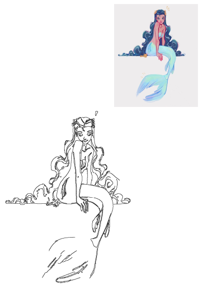 Beautiful digital art of a mermaid with a shimmering blue tail, long flowing hair, and a flower crown, adding a touch of fantasy and charm.