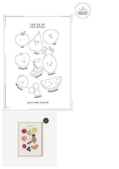 Fruits of the Spirit Kids Wall Print. Christian Scripture PRINTABLE Nursery Poster with hand-drawn kawaii fruits. Cute Sunday School playroom art.