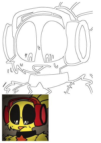 Kickin Chicken icon in 2025. Cartoon character with big eyes, wearing headphones. Mascot or avatar design for a future project.
