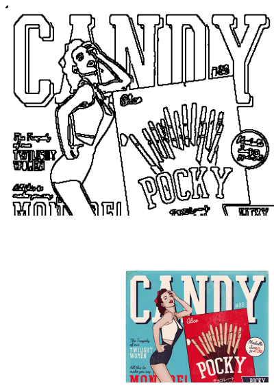 Vintage style "Candy Pocky" poster illustration featuring a pin-up girl, Pocky box, and retro design. Illustration sketches in Photoshop.