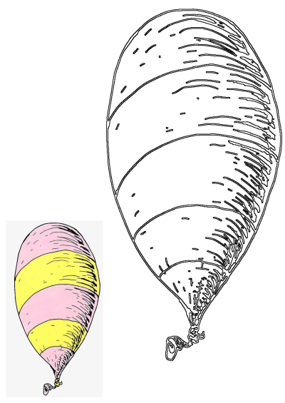 Illustration of a pink and yellow striped hot air balloon. The image reflects the vibrant and whimsical nature of the Dr. Seuss style.