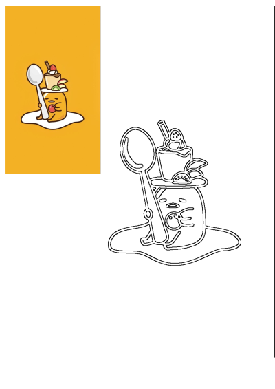 Cartoon illustration of Gudetama holding a spoon with dessert balanced on its head. Cute, funny, and vibrant on a yellow background.