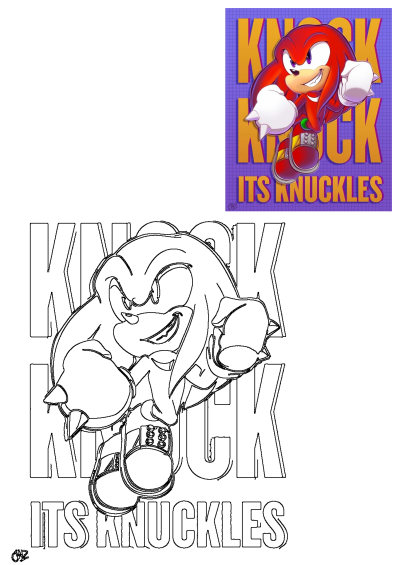 An image of the cartoon character, Knuckles the Echidna, with the words 'Knock It's Knuckles' in a retro, stylized design. 