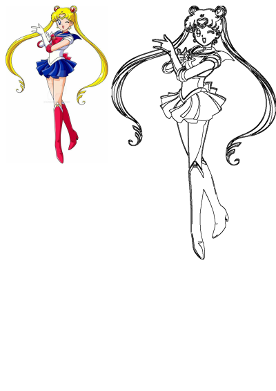 Anime character, Sailor Moon, with long blonde hair and blue eyes, winking and wearing a sailor costume while holding her weapon in her hand. 