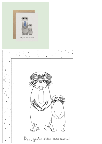 a card with an image of two otters in suits and ties, one holding the other's hand