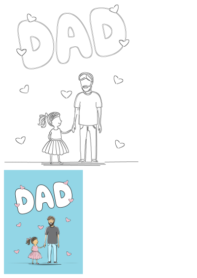Heartwarming Father's Day greeting card download for daughters. A cute illustration of a dad holding hands with his daughter with love.