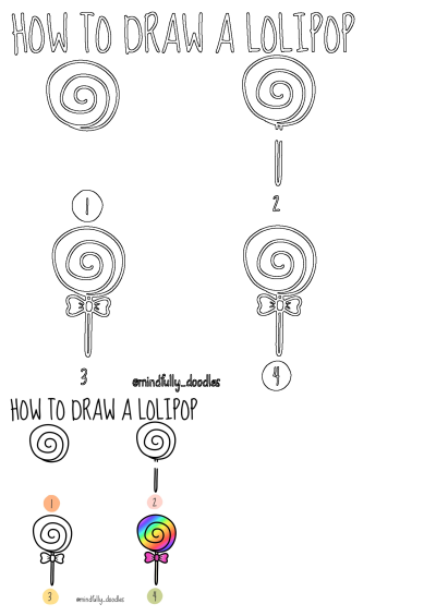 Step by step drawing instructions for kids: Learn how to draw a lollipop with this easy drawing guide.