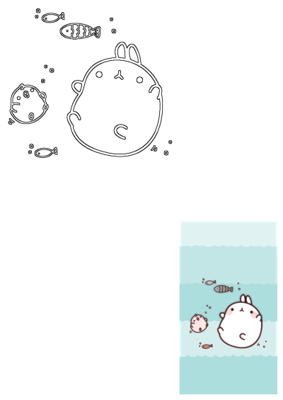 Cute cartoon animal swimming underwater with other animals and fish. An adorable scene of friendship and underwater fun in cartoon style.