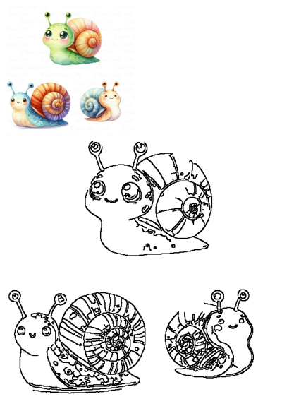 Cute watercolor illustration of snails. The image depicts three adorable snails with colorful shells, perfect for children's content.