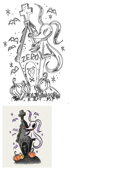 a cartoon ghost sitting on top of a grave with pumpkins and bats around it