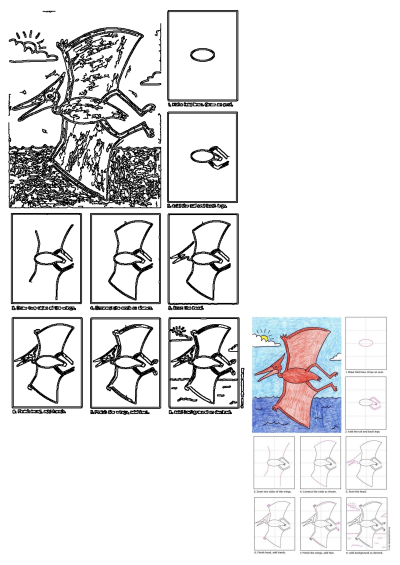Easy drawing tutorial for kids on how to draw a pterodactyl. Learn how to draw a dinosaur with these step-by-step instructions.