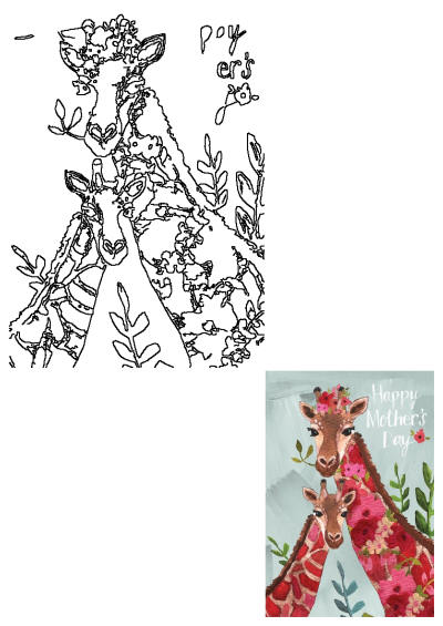 Happy Mother's Day image featuring two giraffes adorned with flowers on their necks, celebrating maternal love and the beauty of nature.