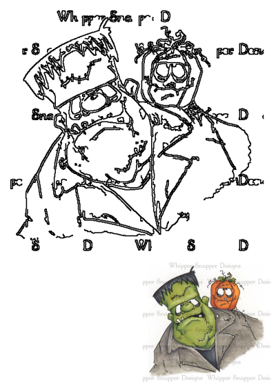 Cartoon drawing of Frankenstein with a pumpkin on his shoulder. Image depicts a man with a pumpkin on his shoulder for Halloween.