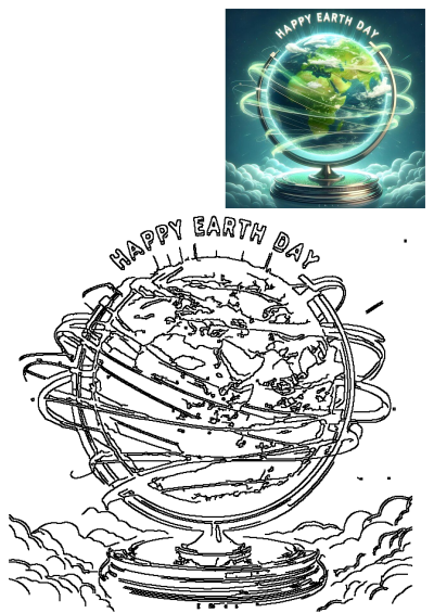 Happy Earth Day! Image features an Earth globe with 'Happy Earth Day' in front of clouds. A digital art for Earth Day celebrations. 