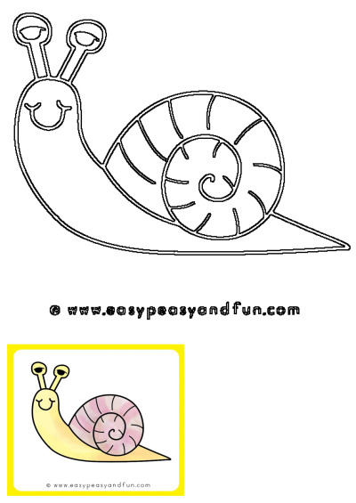 A cute drawing of a snail with its eyes closed. The snail has a pink shell and a happy expression, perfect for kids.