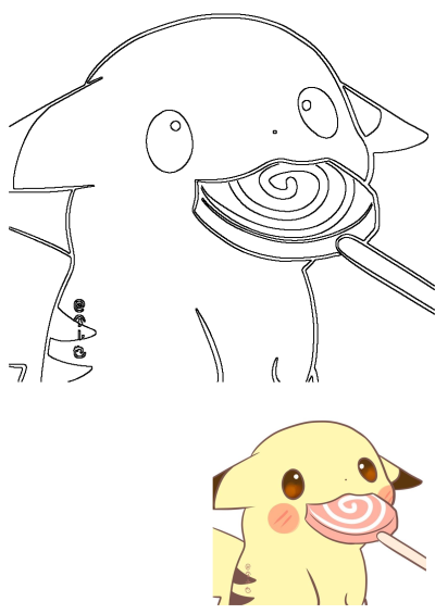 Cute Pikachu enjoying a pink and white swirled lollipop. Adorable Pokemon character illustration, perfect for fans. 