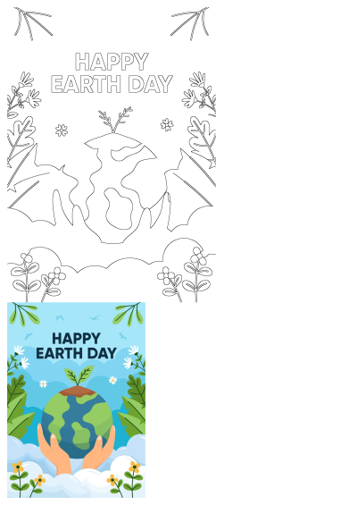 Happy Earth Day illustration of hands cradling the planet Earth with a seedling, surrounded by nature elements. Celebrate sustainability.