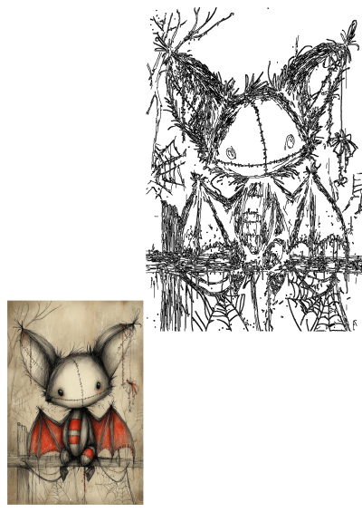 A creepy but cute drawing of a bat with blood on its wings and eyes, detailed stitches and grunge background. Halloween art.