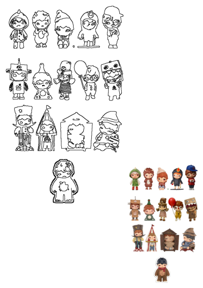 A diverse collection of cute toys are shown in the image. Features variety of figurines with unique designs and whimsical details, perfect for display.