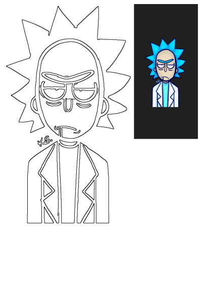 Cartoon character Rick Sanchez, with spiky blue hair, a lab coat, and no glasses. The cartoon character is a bit grumpy with a deadpan expression.