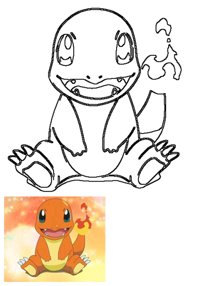 Adorable Charmander Pokemon sitting with a happy smile and its signature flaming tail. A charming and iconic character! 