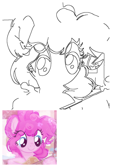 A cute, all-pink pony with big, expressive eyes plays the guitar in this adorable cartoon image, perfect for My Little Pony fans.