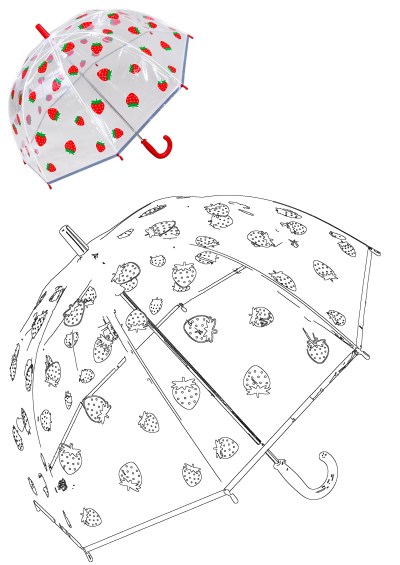 PRICES MAY VARY. Strawberry print childrens umbrella with see-through panels, reflective strip, 72cm canopy, 66cm closed length, plastic crook handle.