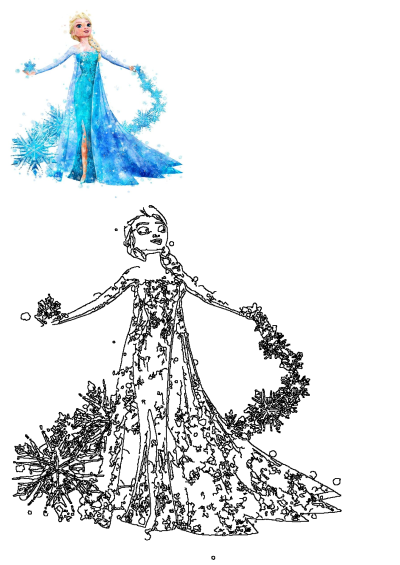 Watercolor drawing of Frozen's Princess Elsa with arms outstretched, snowflakes swirling around her. A beautiful, magical image for Frozen fans.
