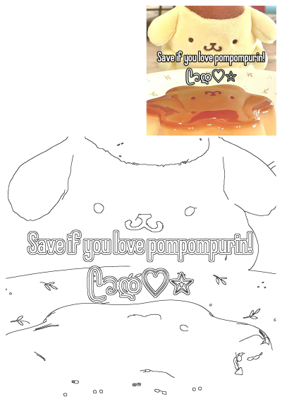 A teddy bear is sitting in front of a pudding with syrup, resembling pompompurin. Save if you love Pompompurin! Coco, a heart and star.