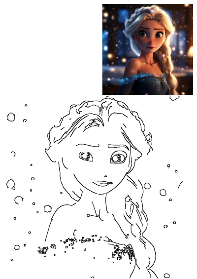 Animated image of the Frozen princess Elsa, with long blonde braided hair and sparkly dress. A beautiful depiction of the ice queen.