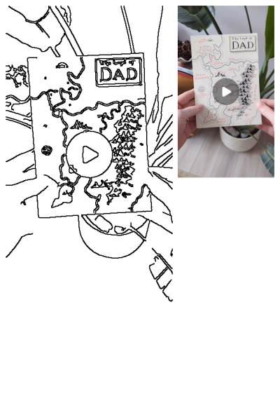 Someone holding up a 'The Land of Dad' card, a unique map-themed Father's Day gift. Features hand-drawn details like 'Sea of Sacrifice'.
