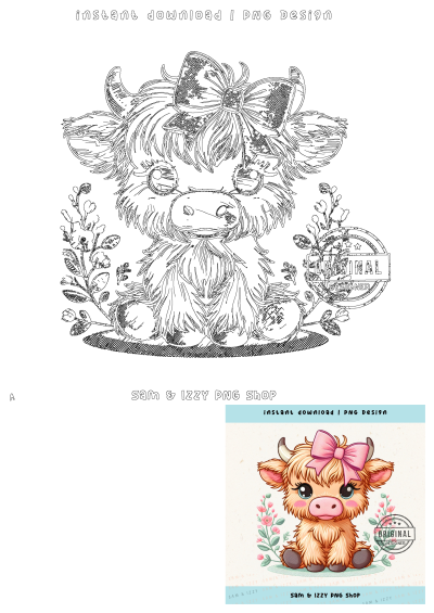 Cute Highland cow PNG design with a pink bow. Coquette PNG perfect for sublimation, DTF, POD. Charming cow art for your projects.