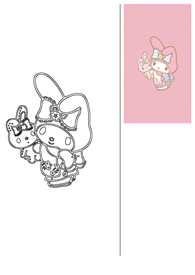 My Melody Sanrio 40th Anniversary wallpaper. Pink background with My Melody holding a smaller Hello Kitty plushie with bows. Cute!